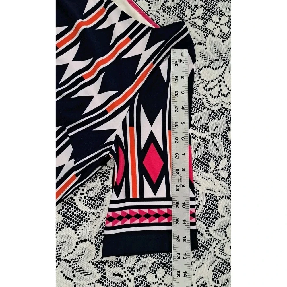 Eliza J Shift Dress 12 Abstract Print Artsy Stretch‎ Knit Lined Back Zip Beachy